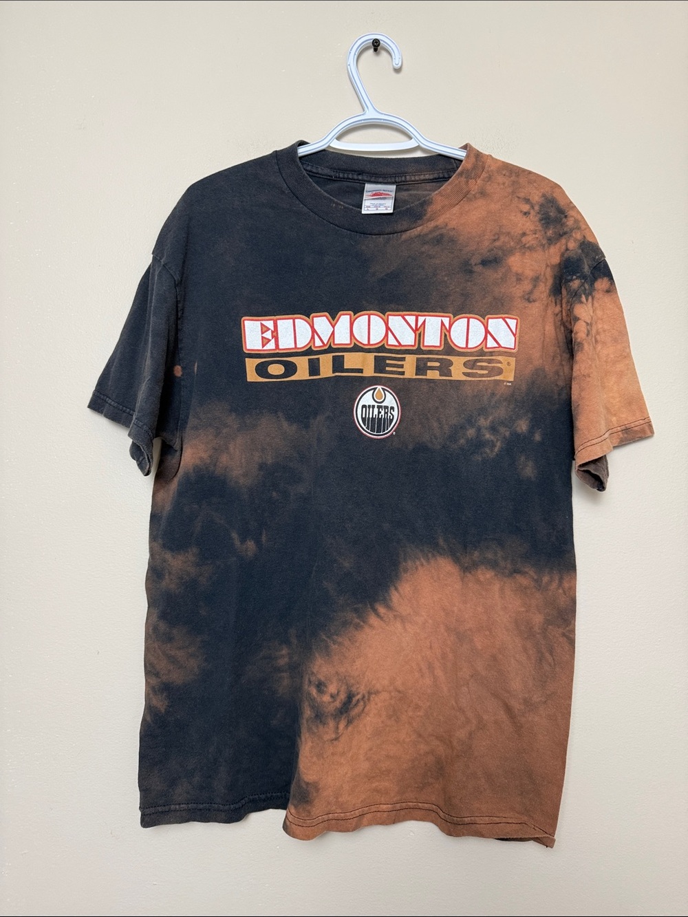 Edmonton Oilers Black & Brown Tie-Dye Logo T-Shirt size L